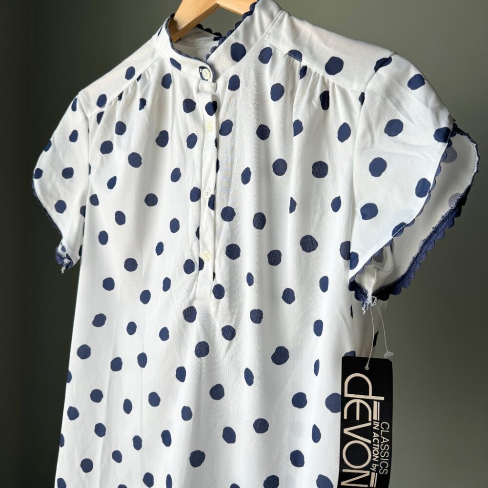 New Vintage Blouse White/Navy Polka Dots S/M